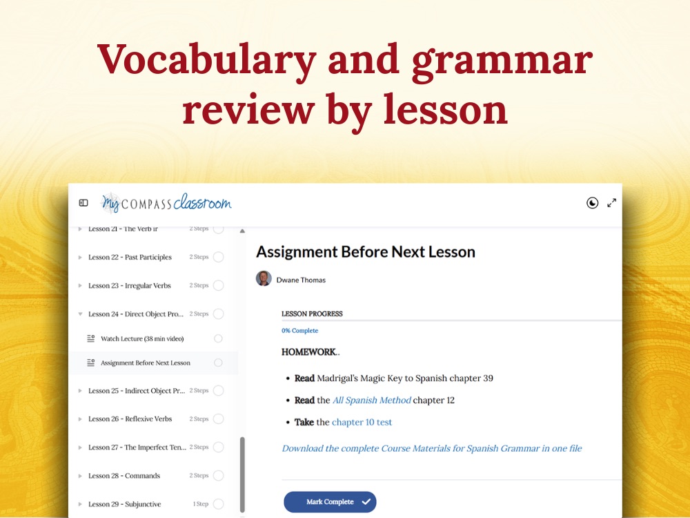 Vocabulary and grammar review by lesson