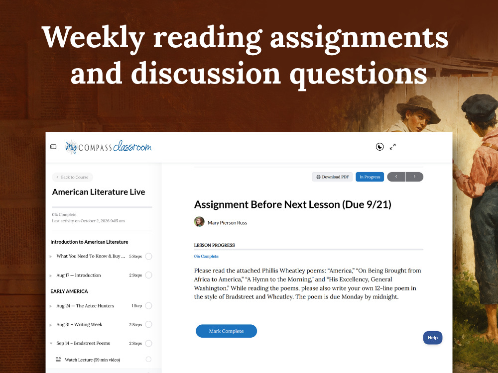 Weekly reading assignments and discussion questions