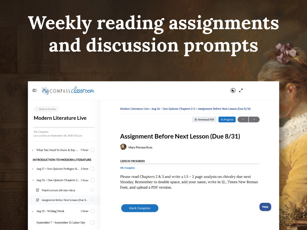 Weekly reading assignments and discussion prompts