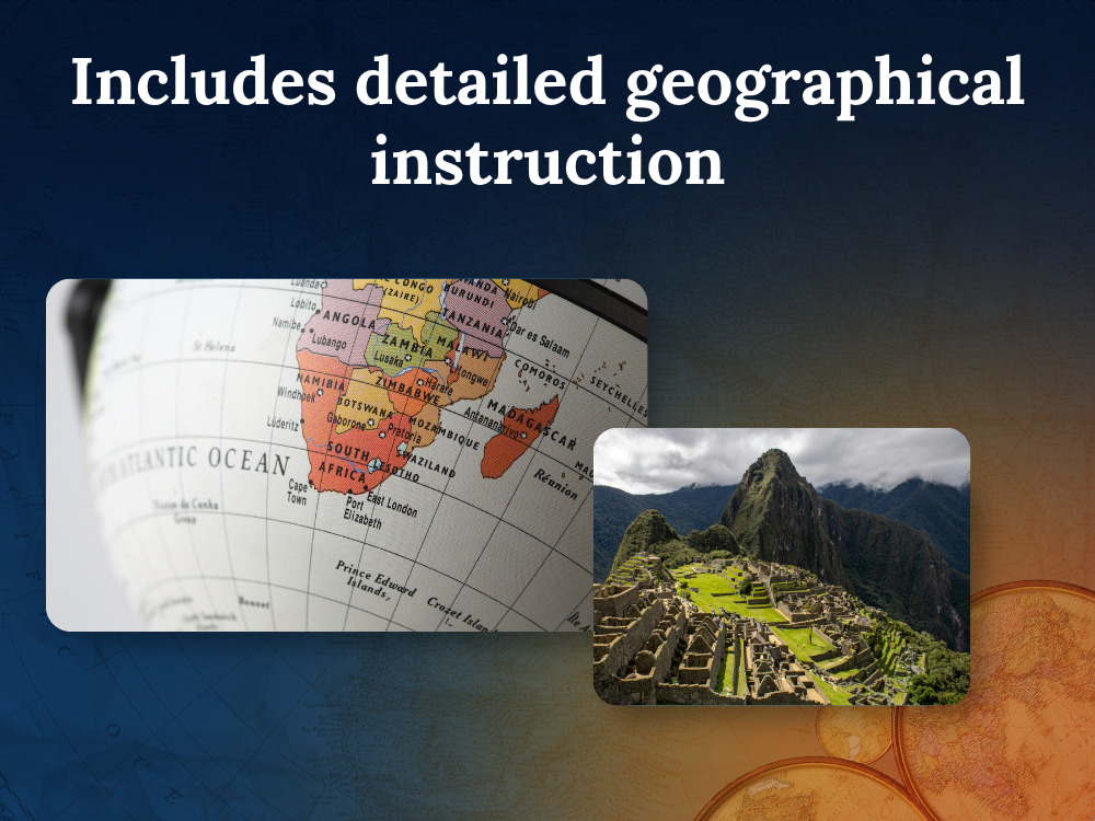 Includes detailed geographical instruction