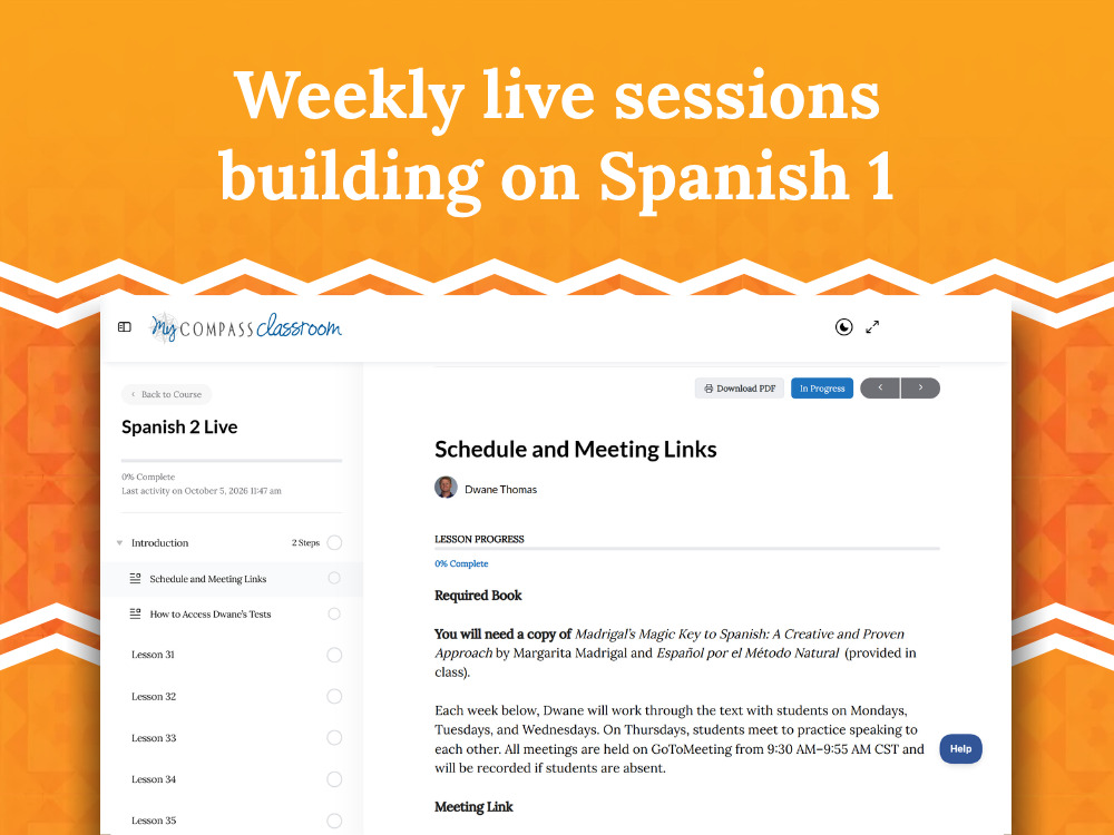 Weekly live sessions building on Spanish 1