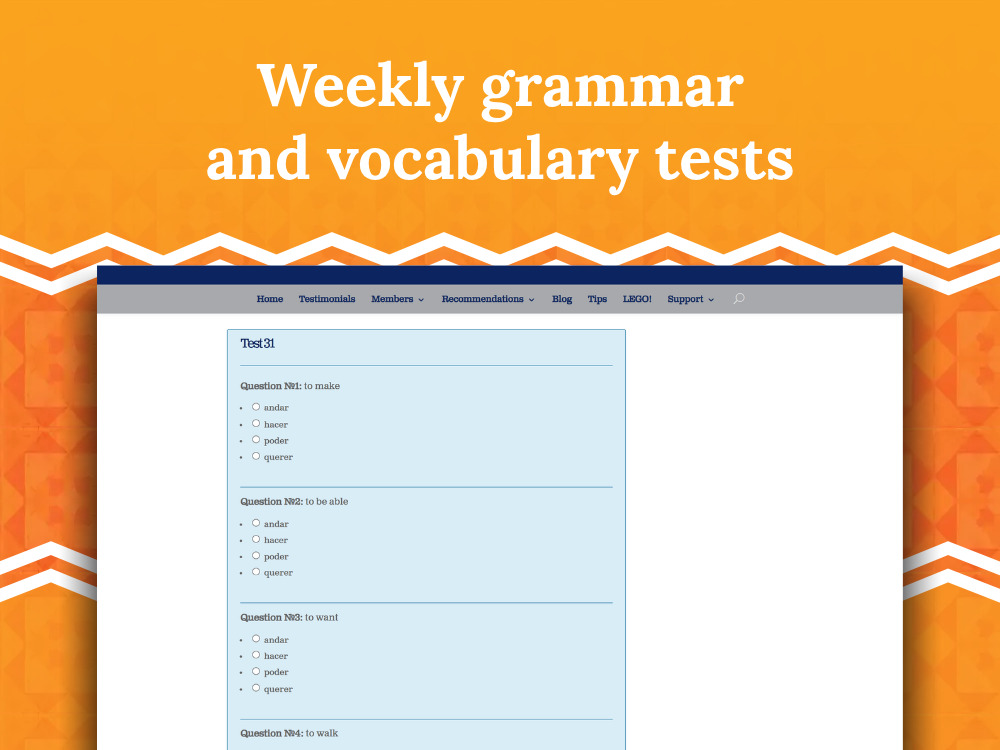 Weekly grammar and vocabulary tests