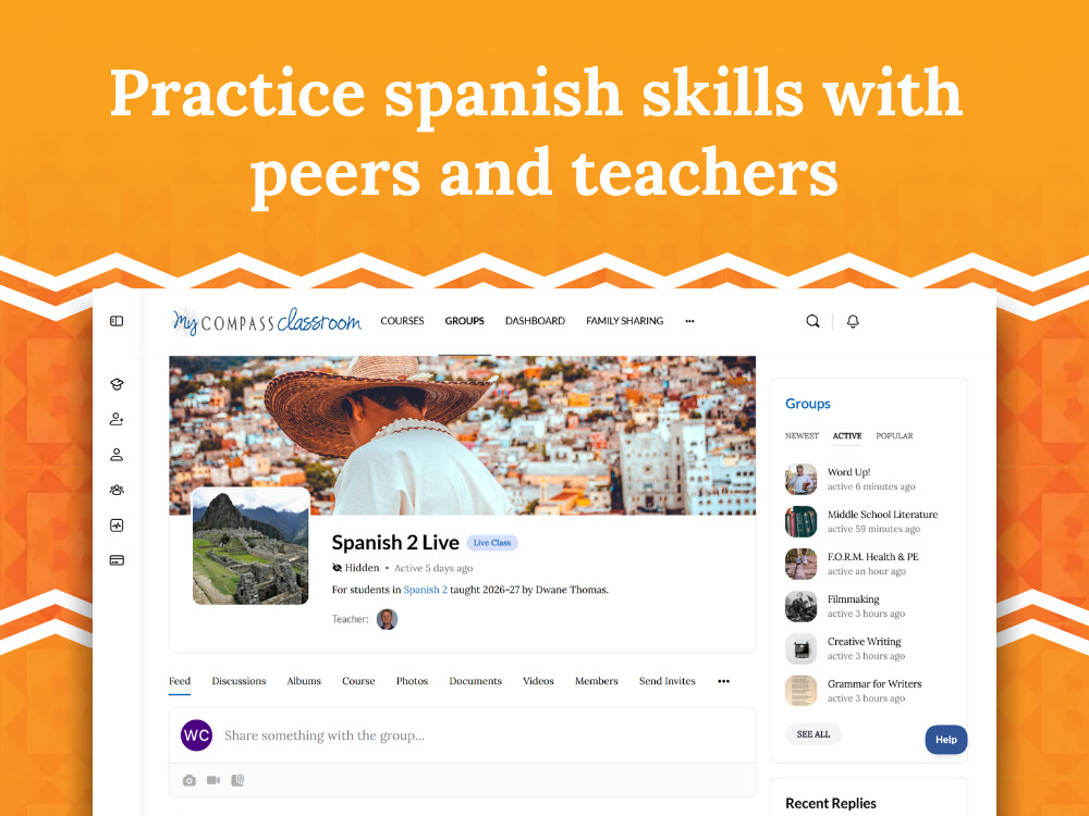 Practice Spanish skills with peers and teachers