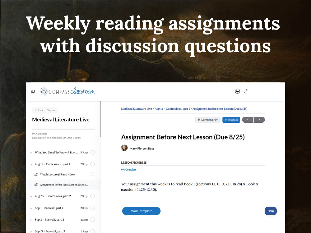 Weekly reading assignments with discussion questions